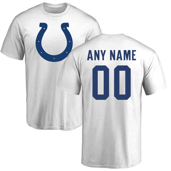 Men Indianapolis Colts NFL Pro Line White Custom Name and Number Logo T-Shirt